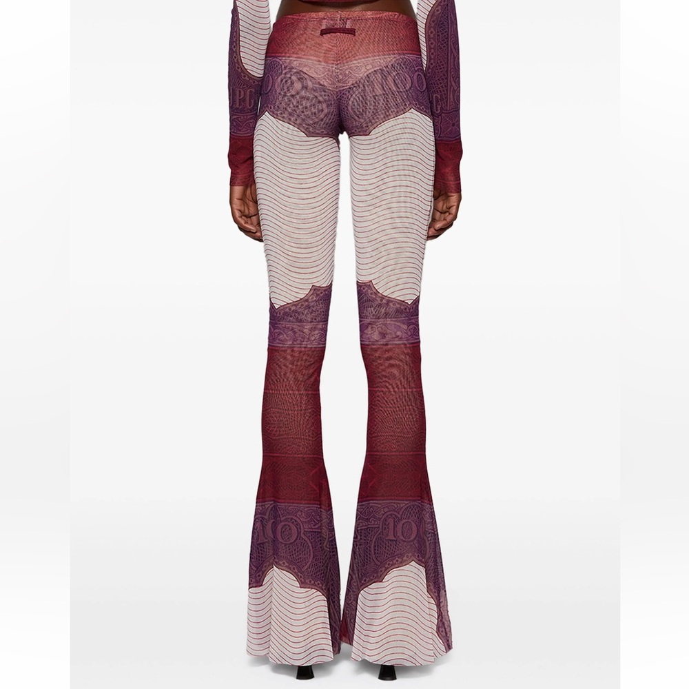 JEAN PAUL GAULTIER CARTOUCHE PRINTED MESH FLARE PANT PURPLE XS US4 $863 - Picture 5 of 6